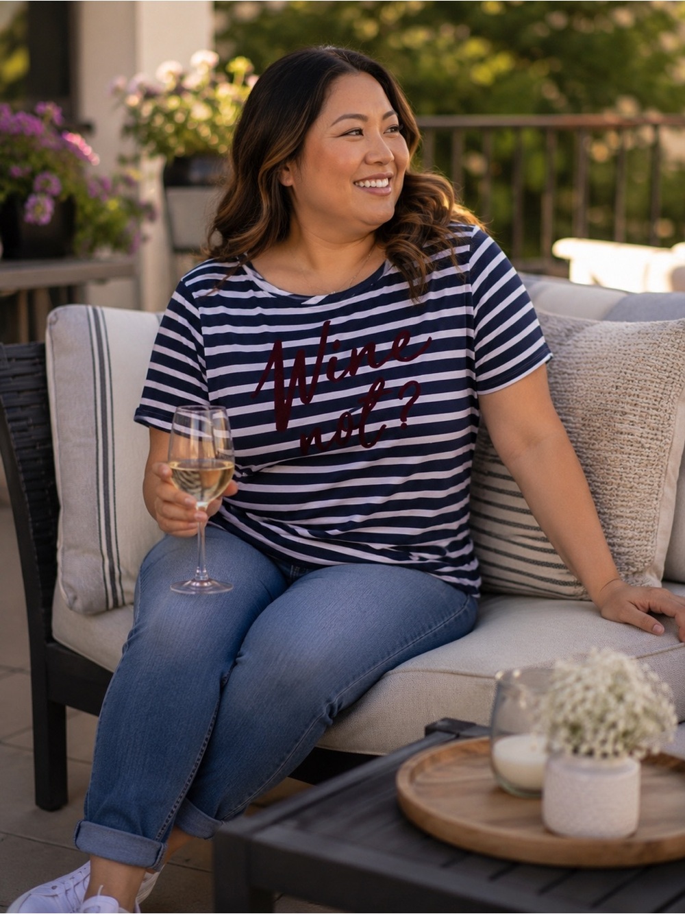Lane Bryant Navy & White Striped Tee